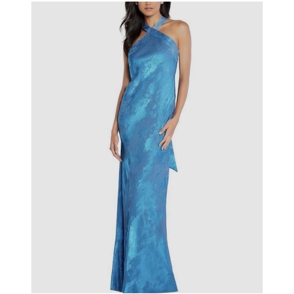Aidan Mattox Halter Mermaid Gown Dress Womens 10 Ocean Dream Blue Formal Classic